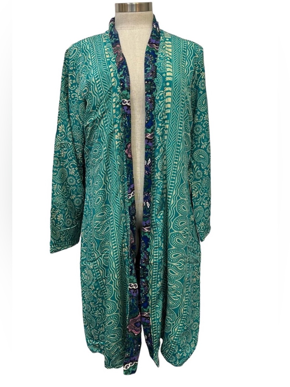 Karma Highway Long Reversible Jacket Kimono Teal Brown Paisley NWT O/S